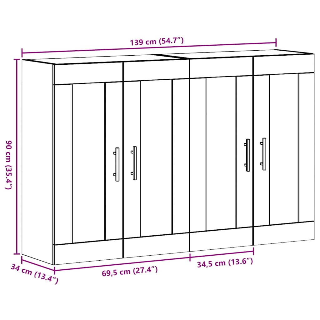 vidaXL Ντουλάπες Τοίχου 2 τεμ Καρυδιά 69.5 x 34 x 90 εκ.