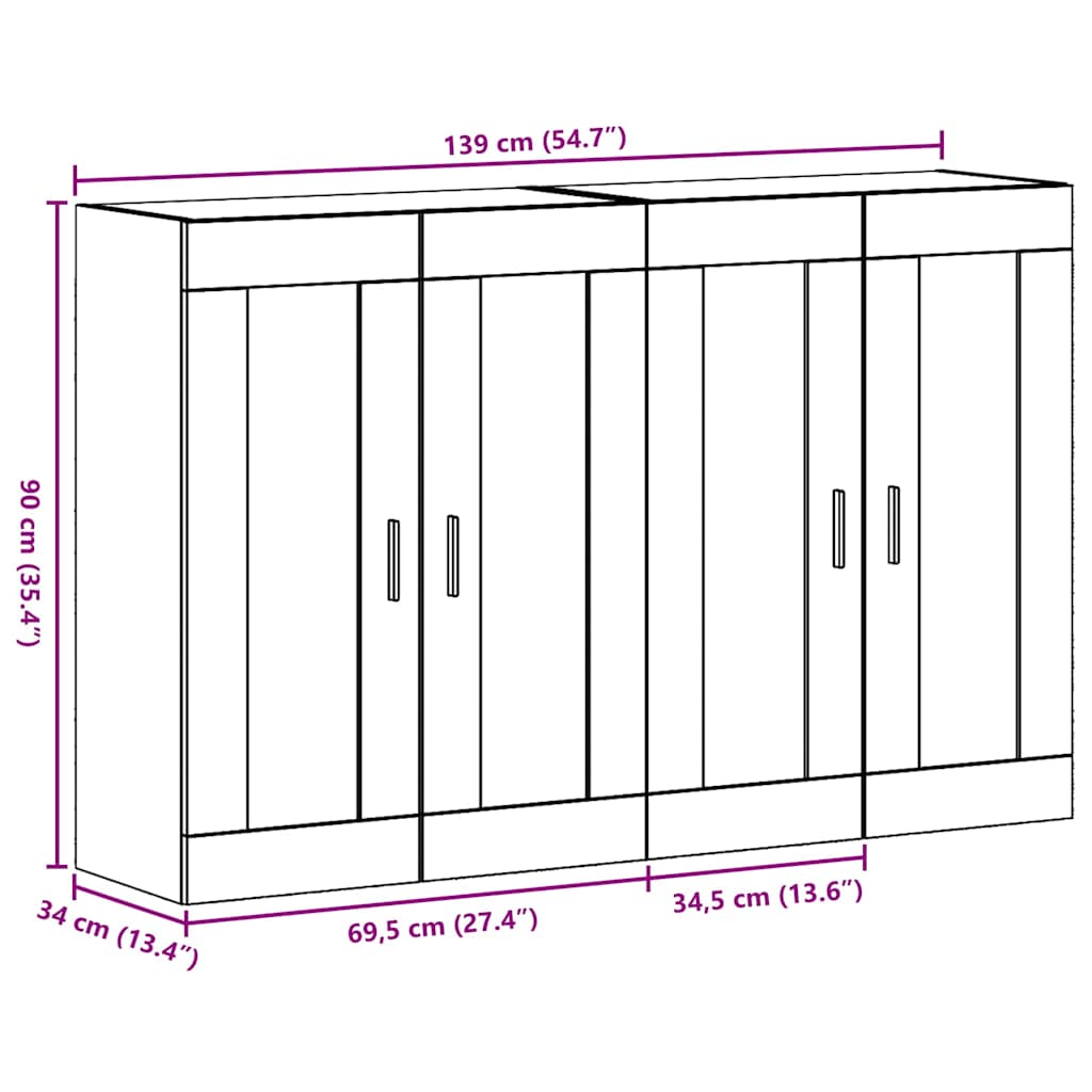 vidaXL Τοίχου Ντουλάπια 2 τεμάχια Καρφωτό Δρυς 69.5x34x90 εκ. Κατασκευασμένο Ξύλο