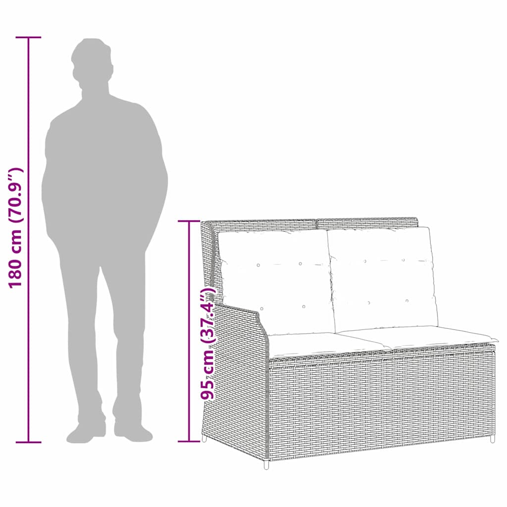 vidaXL Παγκάκι κήπου με μαξιλάρι Γκρι Πολυ ράταν