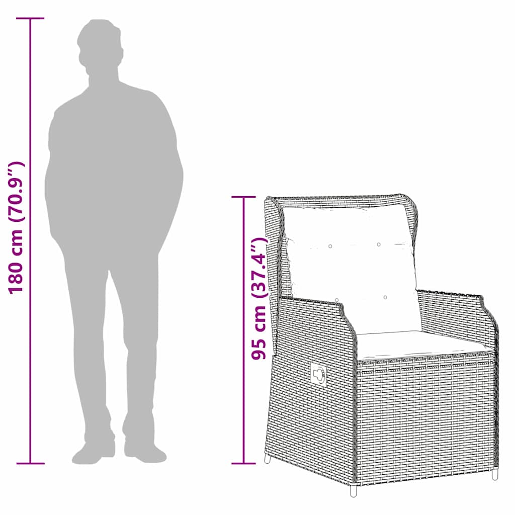 vidaXL Παγκάκι κήπου με μαξιλάρι 2 pcs Καφέ Πολυ ράταν