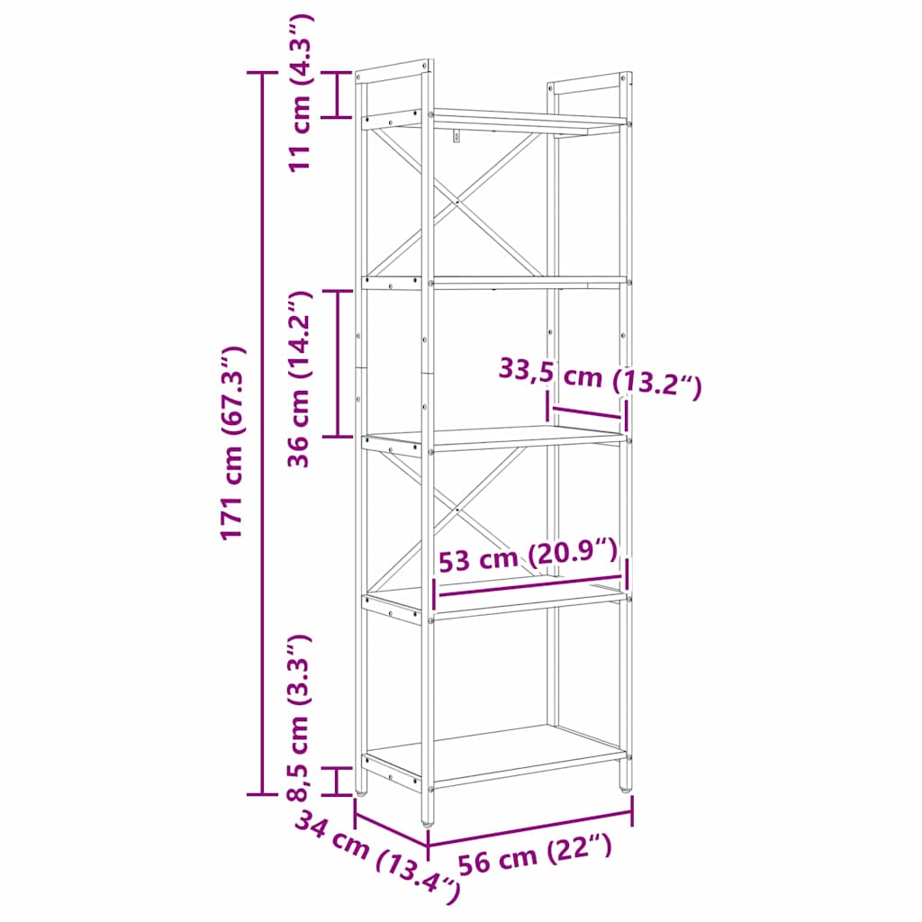 vidaXL Ράφι Βιβλίων Δρύς Sonoma 56 x 34 x 171 εκ Επεξεργασμένο ξύλο