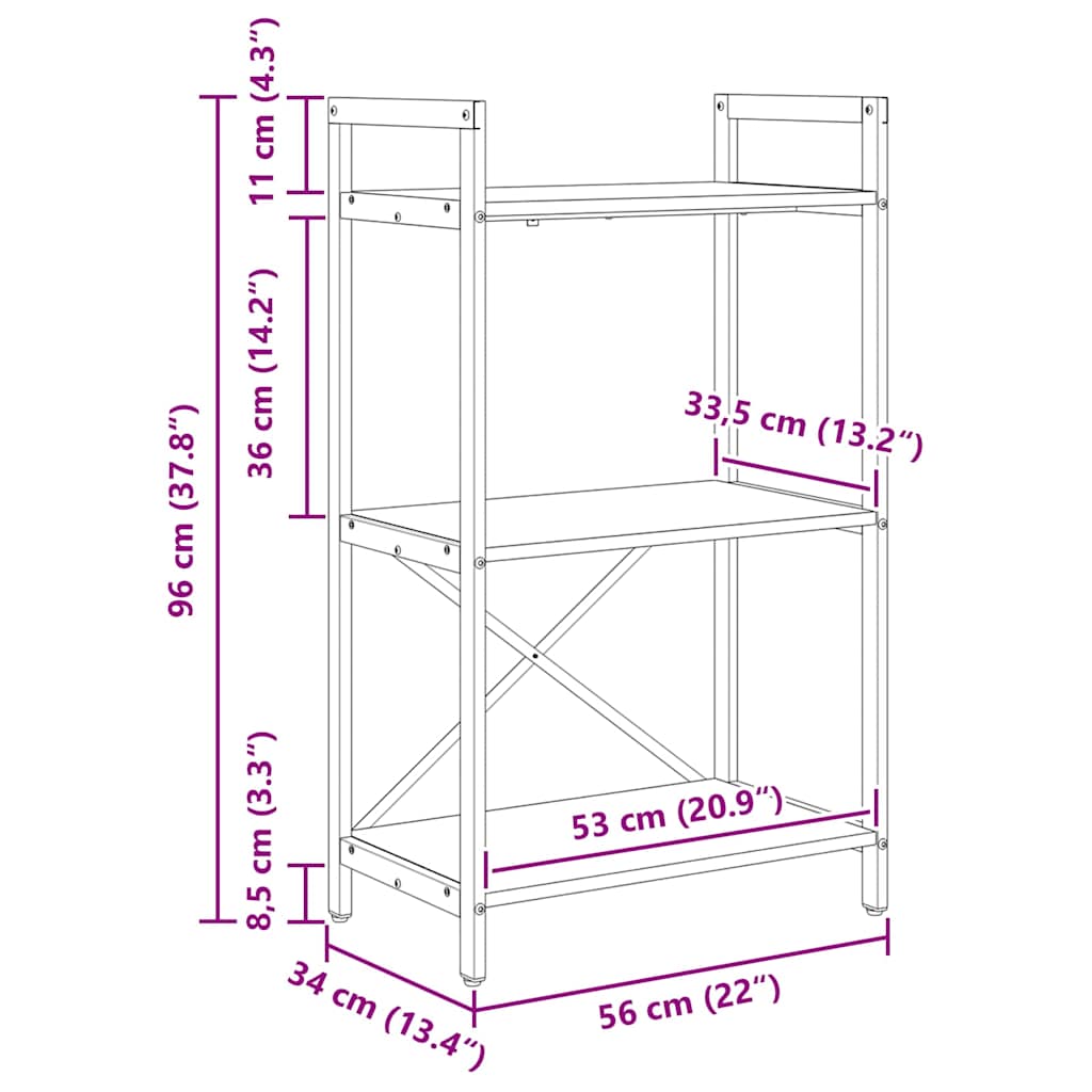 vidaXL Ράφι Βιβλίων Artisan Oak 56 x 34 x 96 εκ Επεξεργασμένο ξύλο