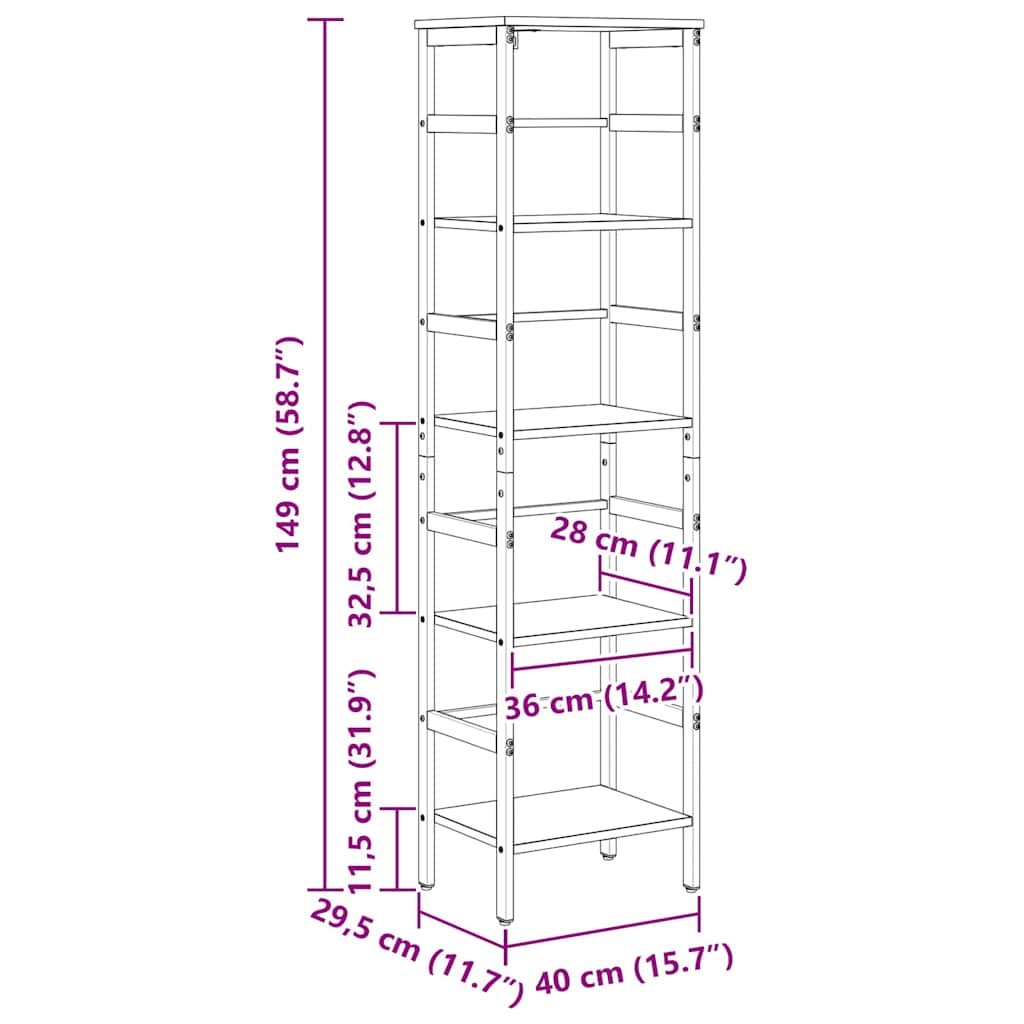 vidaXL Ράφι Βιβλίων Καπνιστό Δρύς 40 x 29,5 x 149 εκ
