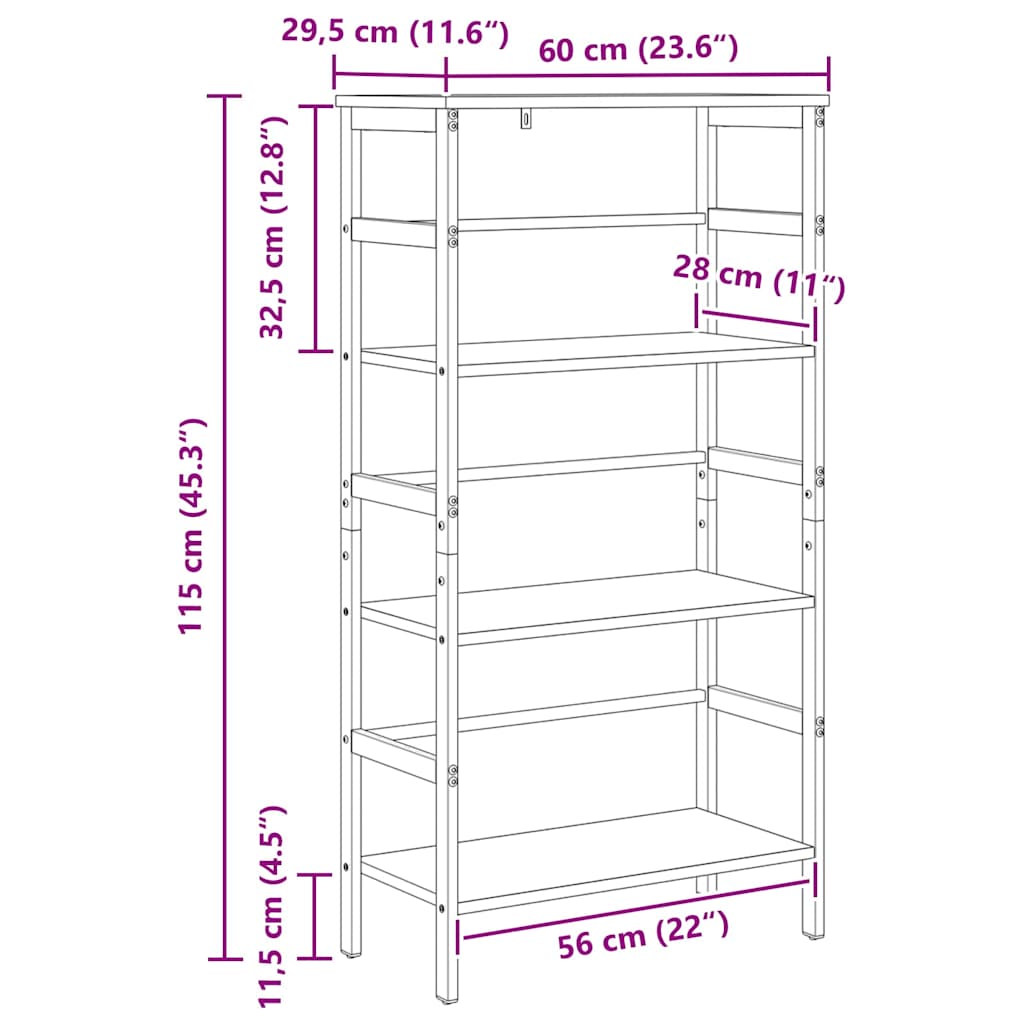 vidaXL Ράφι Βιβλίων Γκρίζο Σονομα 60 x 29,5 x 115 εκ