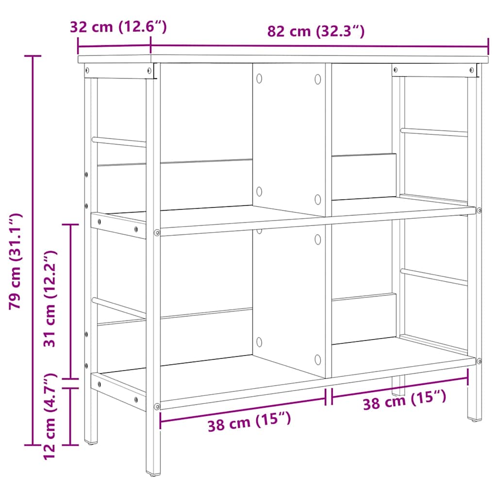 vidaXL Ράφι Βιβλίων Γκρίζο Σονομα 82 x 32 x 79 εκ. Επεξεργασμένο ξύλο