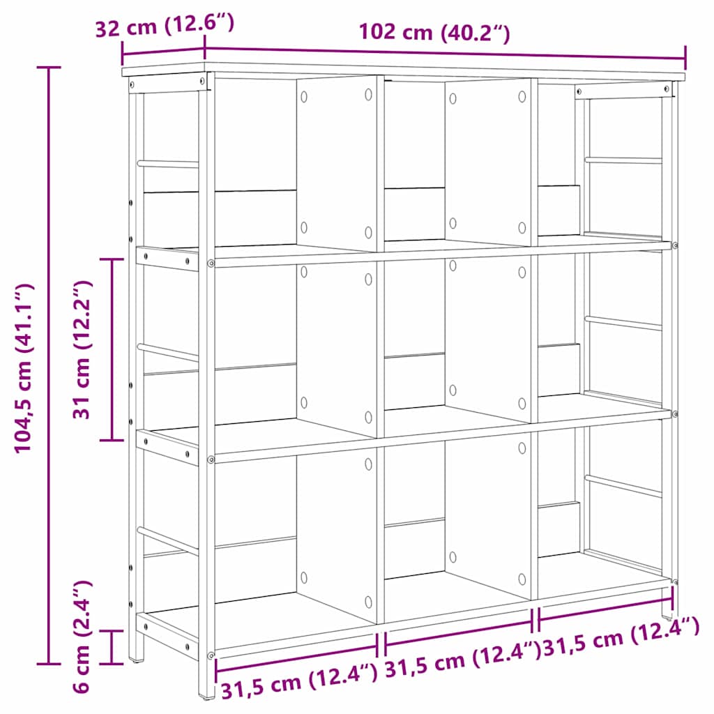 vidaXL Ράφι Βιβλίων Γκρίζο Σονομα 102 x 32 x 104,5 εκ.