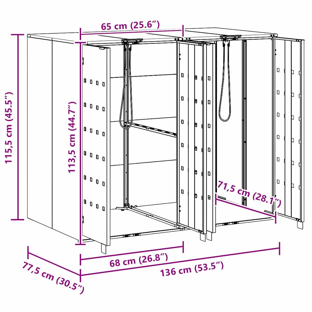 vidaXL Αποθήκη τροχήλατου κάδου για 3 κάδους 340 x 77.5 x 115.5 εκ