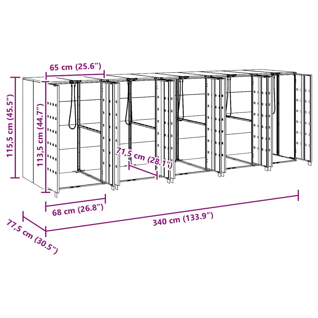 vidaXL Αποθήκη τροχήλατου κάδου για 3 κάδους Ασημί