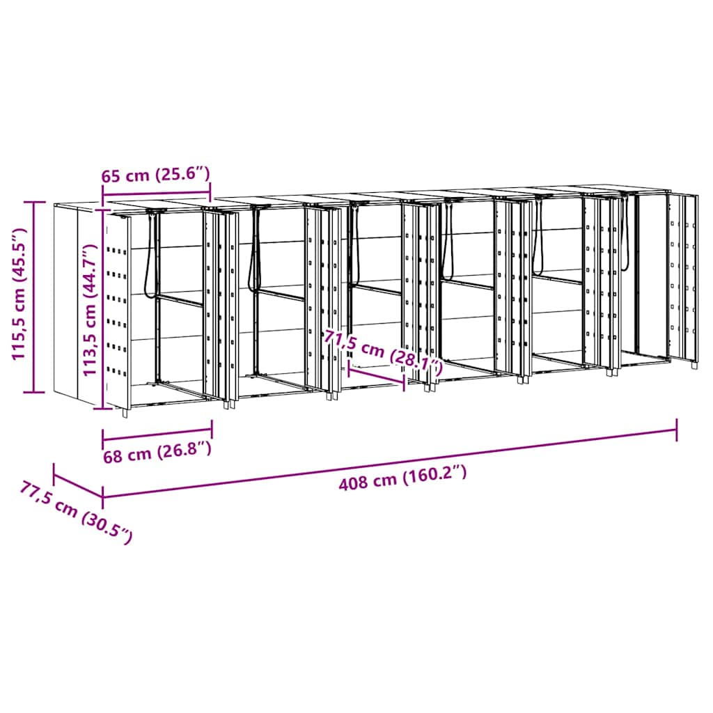 vidaXL Αποθήκη τροχήλατου κάδου για 3 κάδους 340 x 77.5 x 115.5 εκ