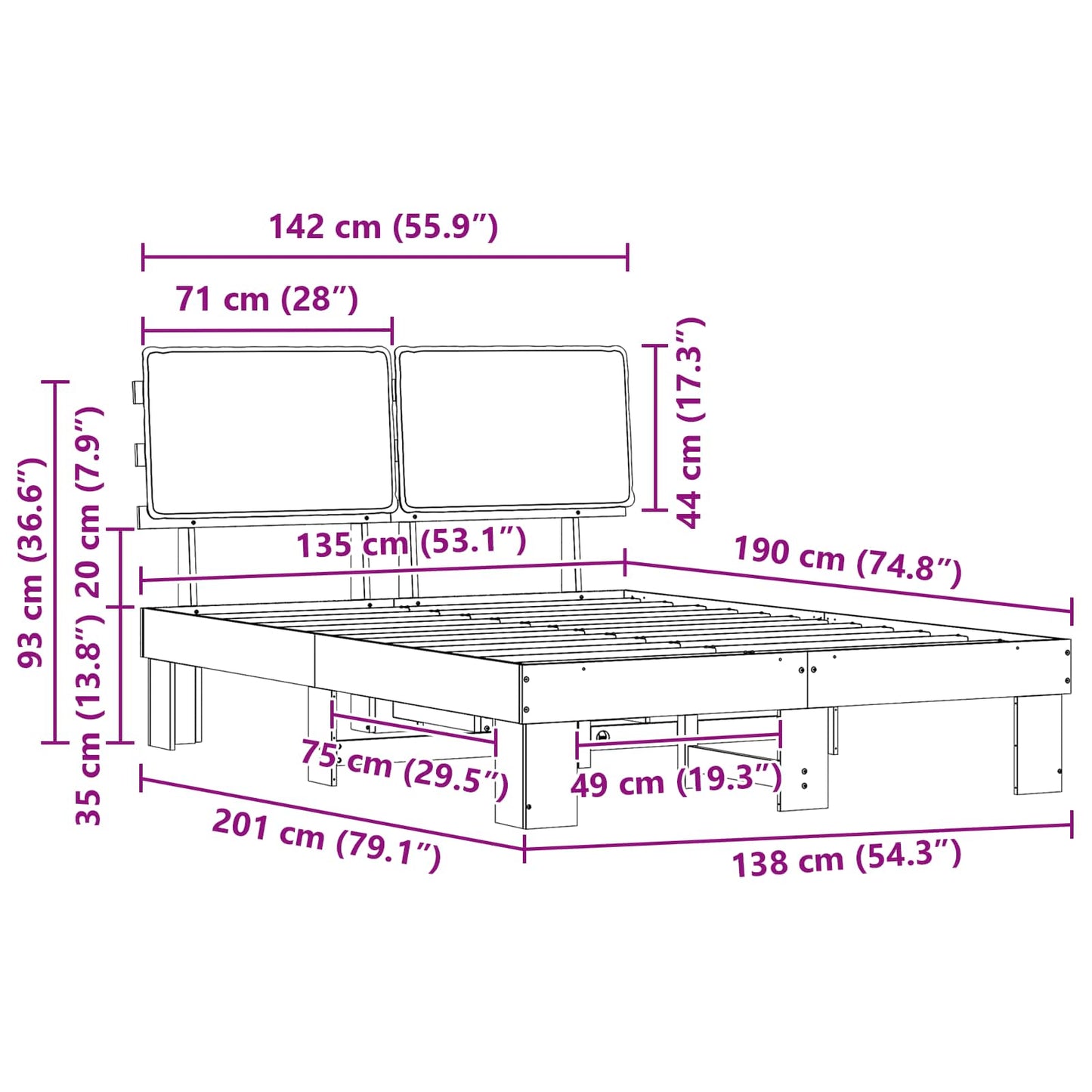 vidaXL Σκελετός Κρεβατιού με Επενδεδυμένο Κεφαλάρι Ανοιχτό γκρι