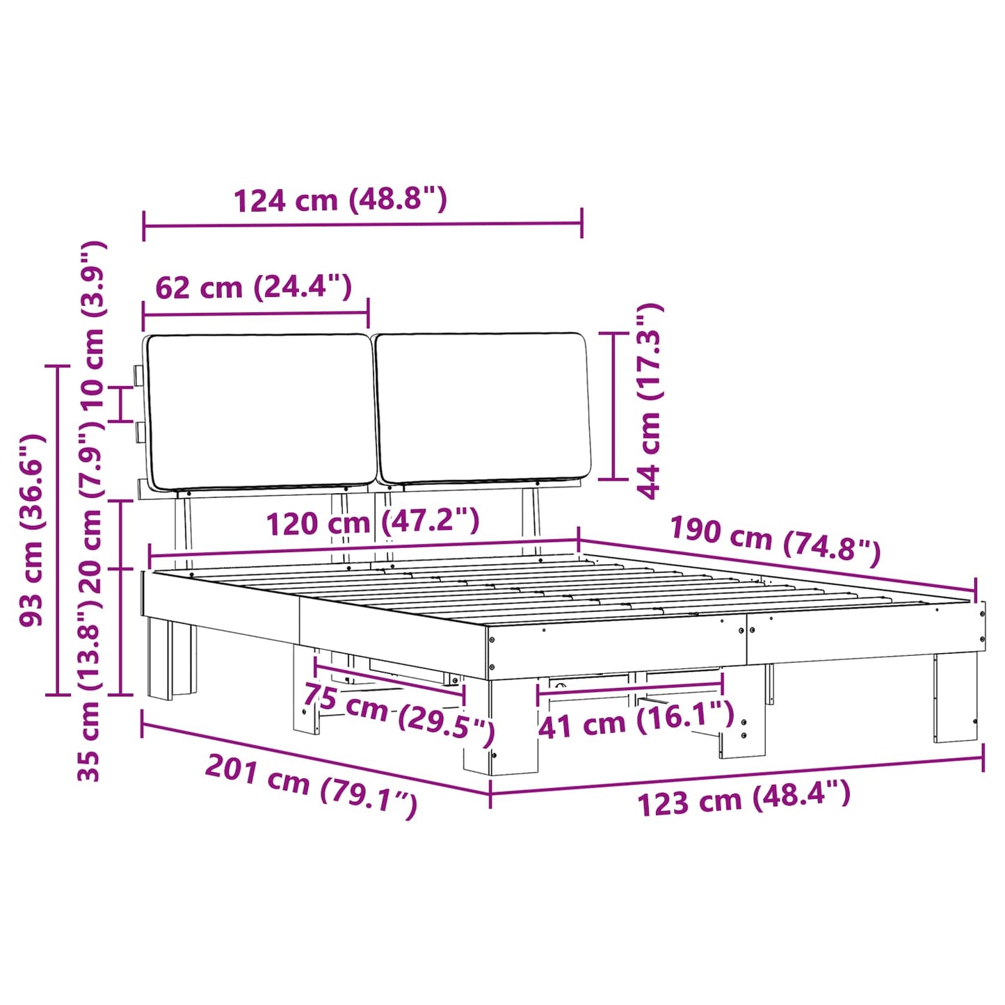 vidaXL Σκελετός Κρεβατιού με Επενδεδυμένο Κεφαλάρι Σκούρο Γκρι