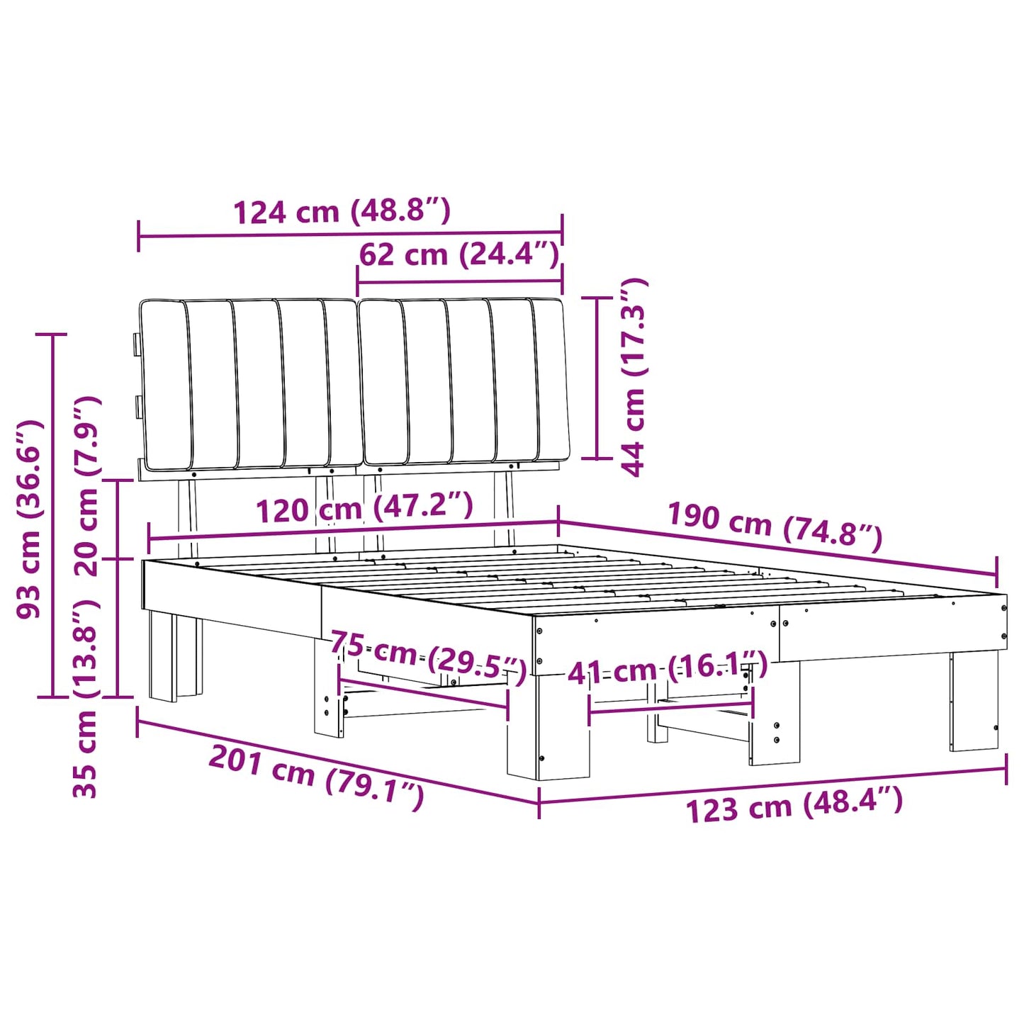 vidaXL Σκελετός Κρεβατιού με Επενδεδυμένο Κεφαλάρι Taupe 120 x 190 cm