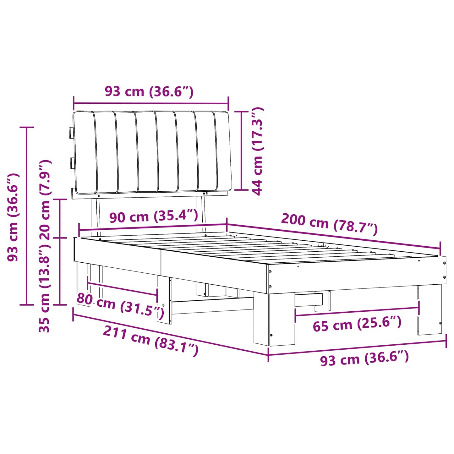 vidaXL Σκελετός Κρεβατιού με Επενδεδυμένο Κεφαλάρι Σκούρο Γκρι
