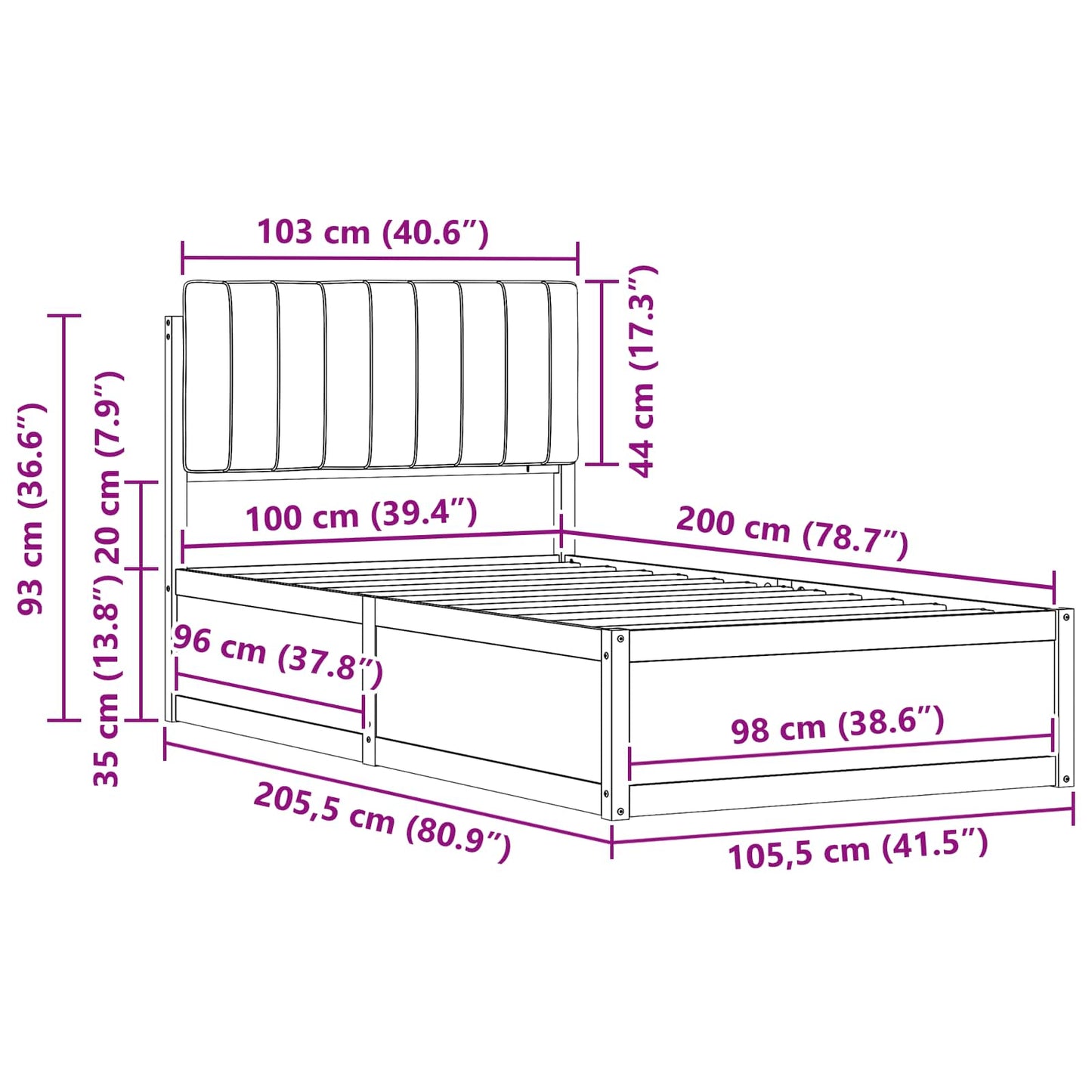 vidaXL Σκελετός Κρεβατιού με Επενδεδυμένο Κεφαλάρι Σκούρο Γκρι