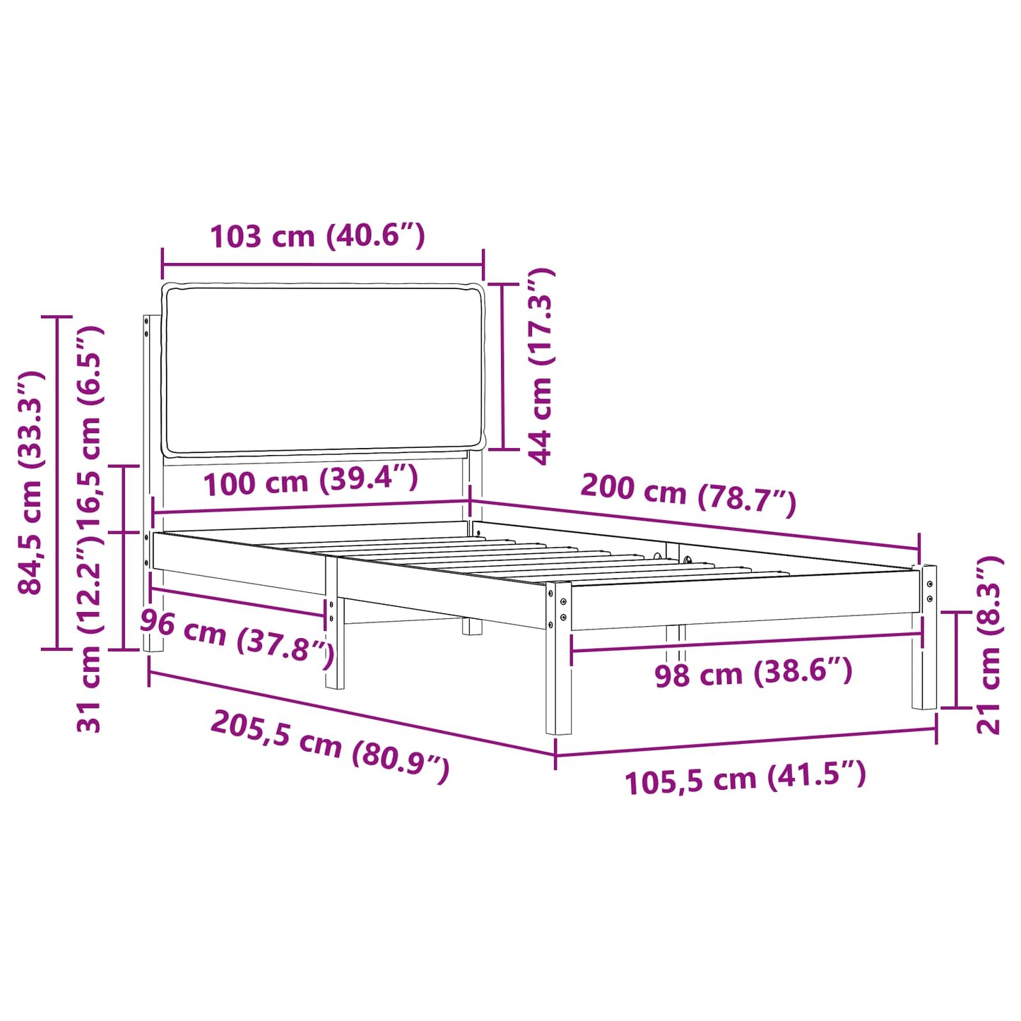 vidaXL Σκελετός Κρεβατιού με Επενδεδυμένο Κεφαλάρι Taupe 100 x 200 cm