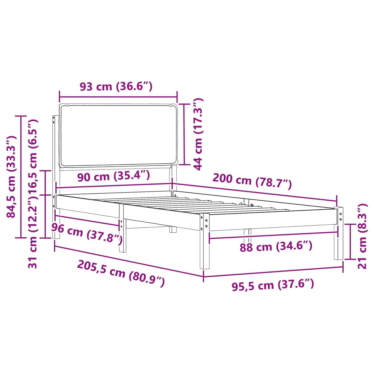 vidaXL Σκελετός Κρεβατιού με Επενδεδυμένο Κεφαλάρι Taupe 90 x 200 cm