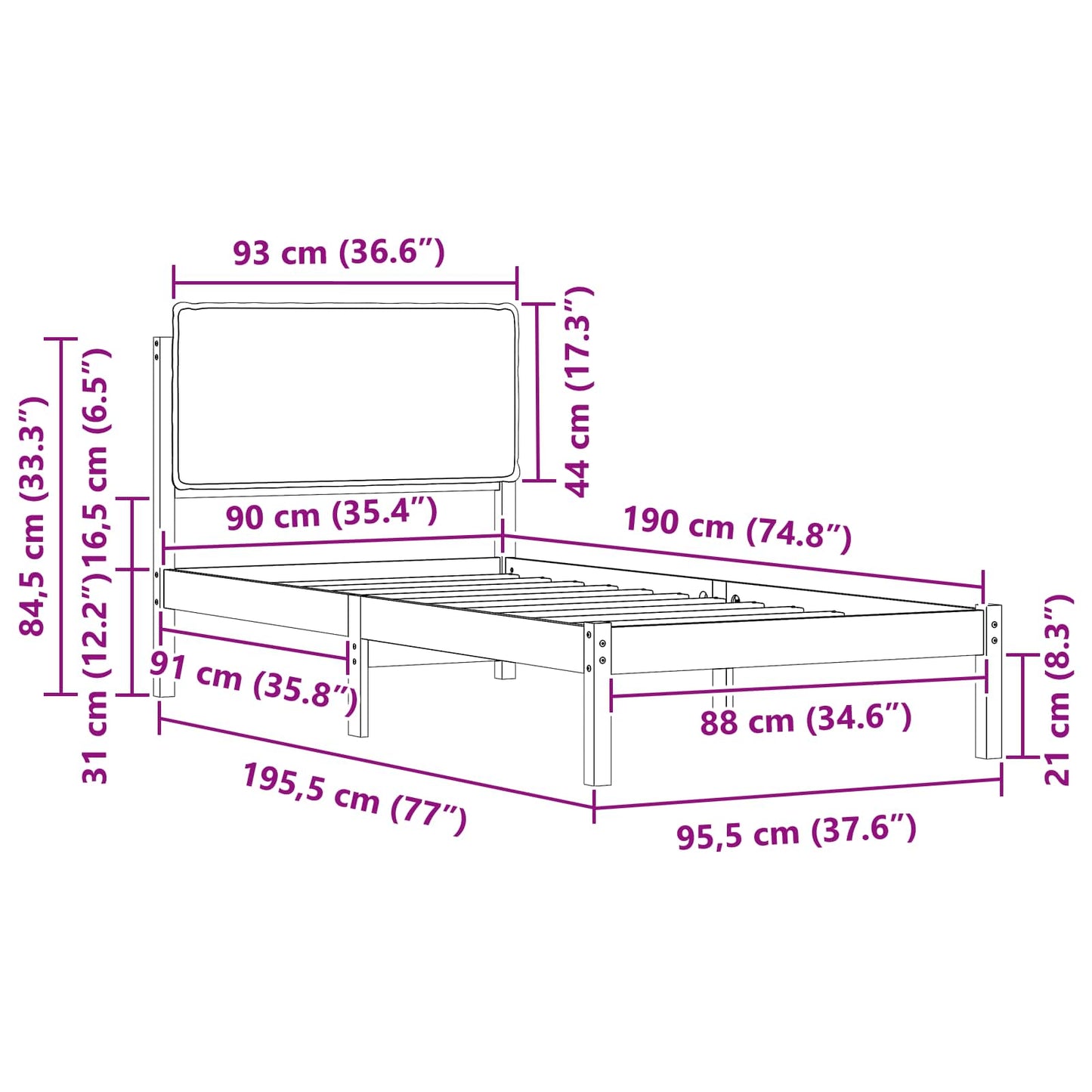 vidaXL Σκελετός Κρεβατιού με Επενδεδυμένο Κεφαλάρι Taupe 90 x 190 cm