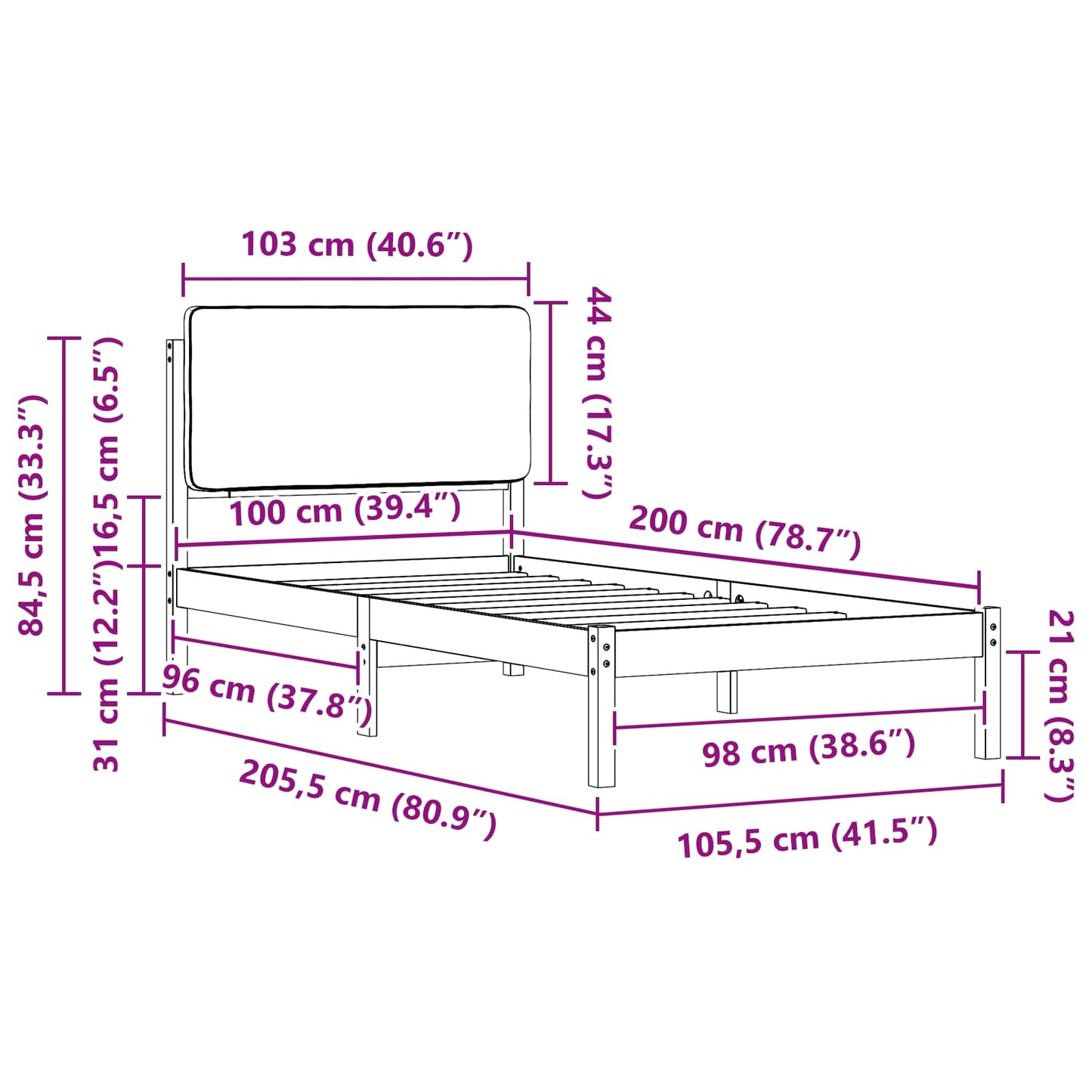 vidaXL Σκελετός Κρεβατιού με Επενδεδυμένο Κεφαλάρι Taupe 100 x 200 cm