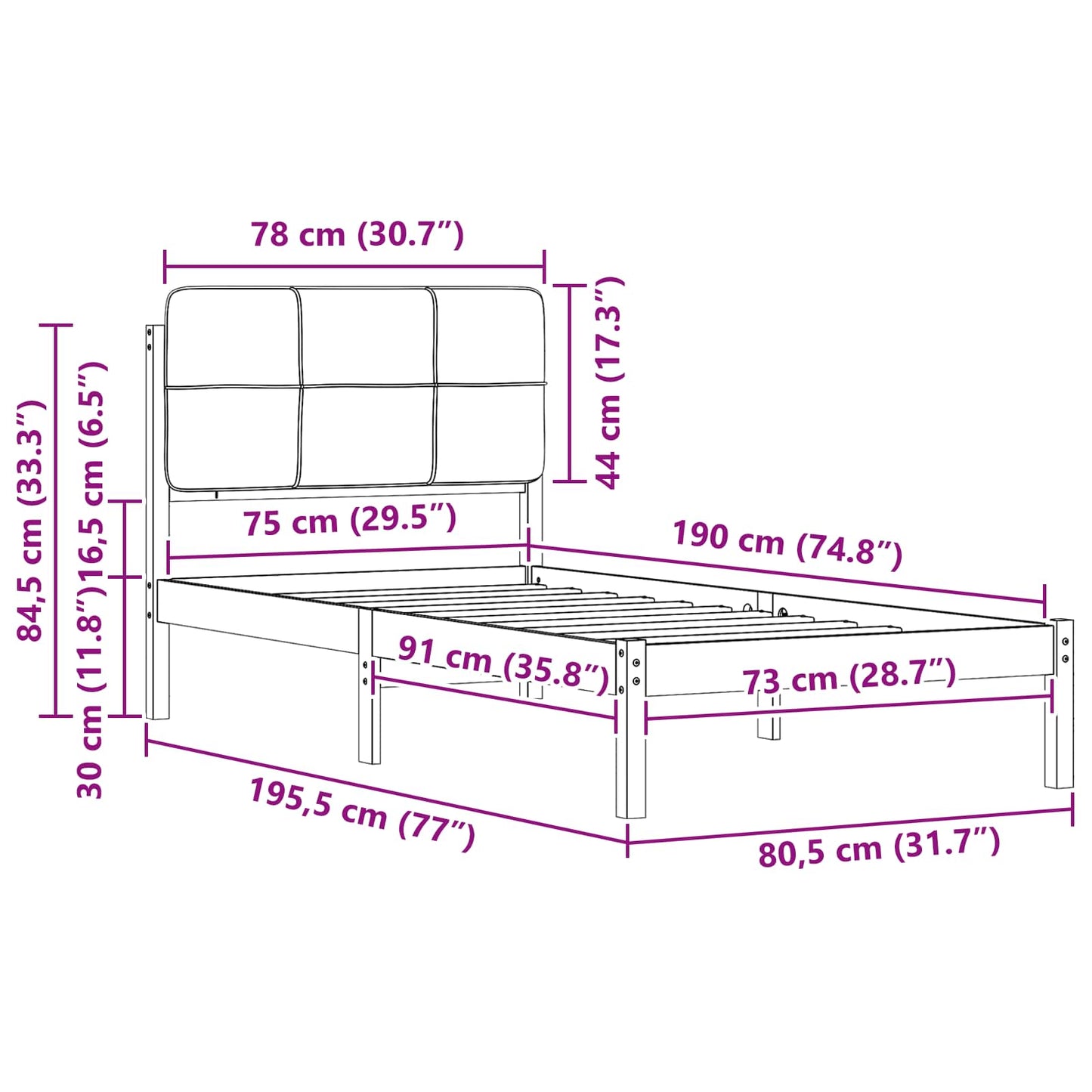 vidaXL Σκελετός Κρεβατιού με Επενδεδυμένο Κεφαλάρι Σκούρο Γκρι