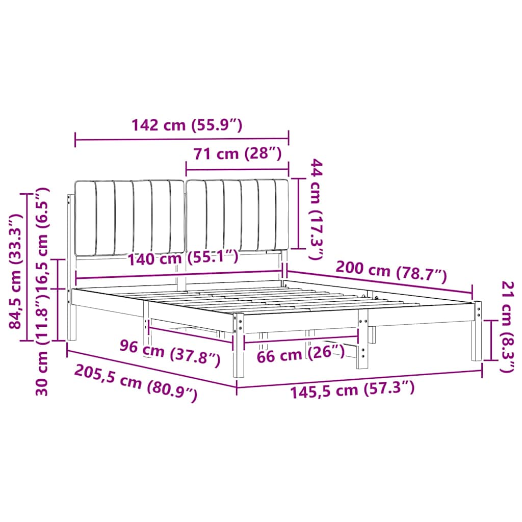 vidaXL Σκελετός Κρεβατιού με Επενδεδυμένο Κεφαλάρι Μαύρο 140 x 200 cm