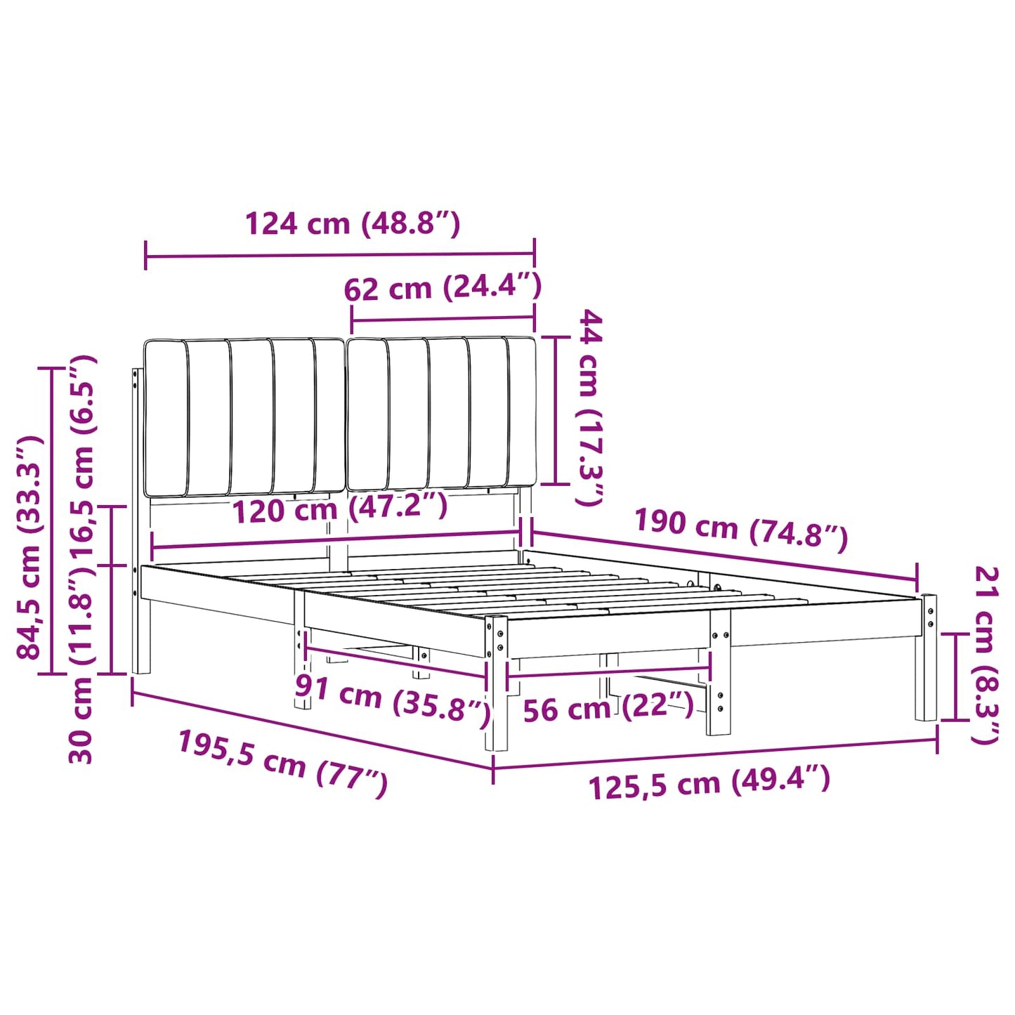 vidaXL Σκελετός Κρεβατιού με Επενδεδυμένο Κεφαλάρι Σκούρο Γκρι