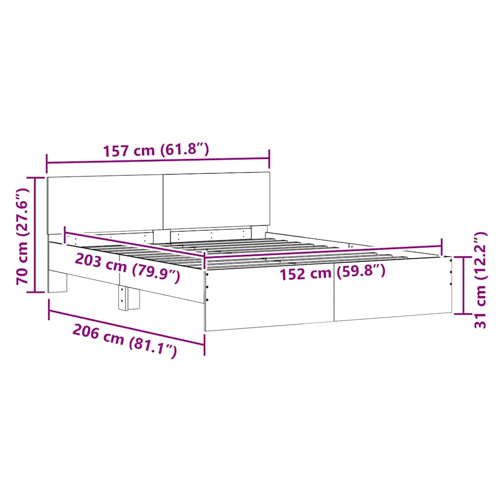 vidaXL Σκελετός Κρεβατιού Σονόμα 152 x 203 cm Επεξεργασμένο ξύλο