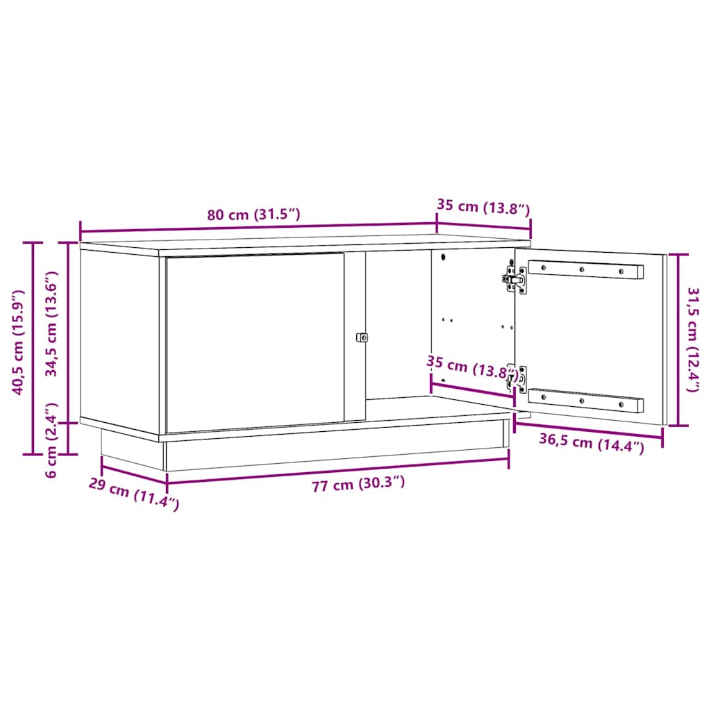 vidaXL Ντουλάπι TV Κερωτό καφέ 80 x 35 x 40,5 εκ. Στερεά ξυλεία πεύκου