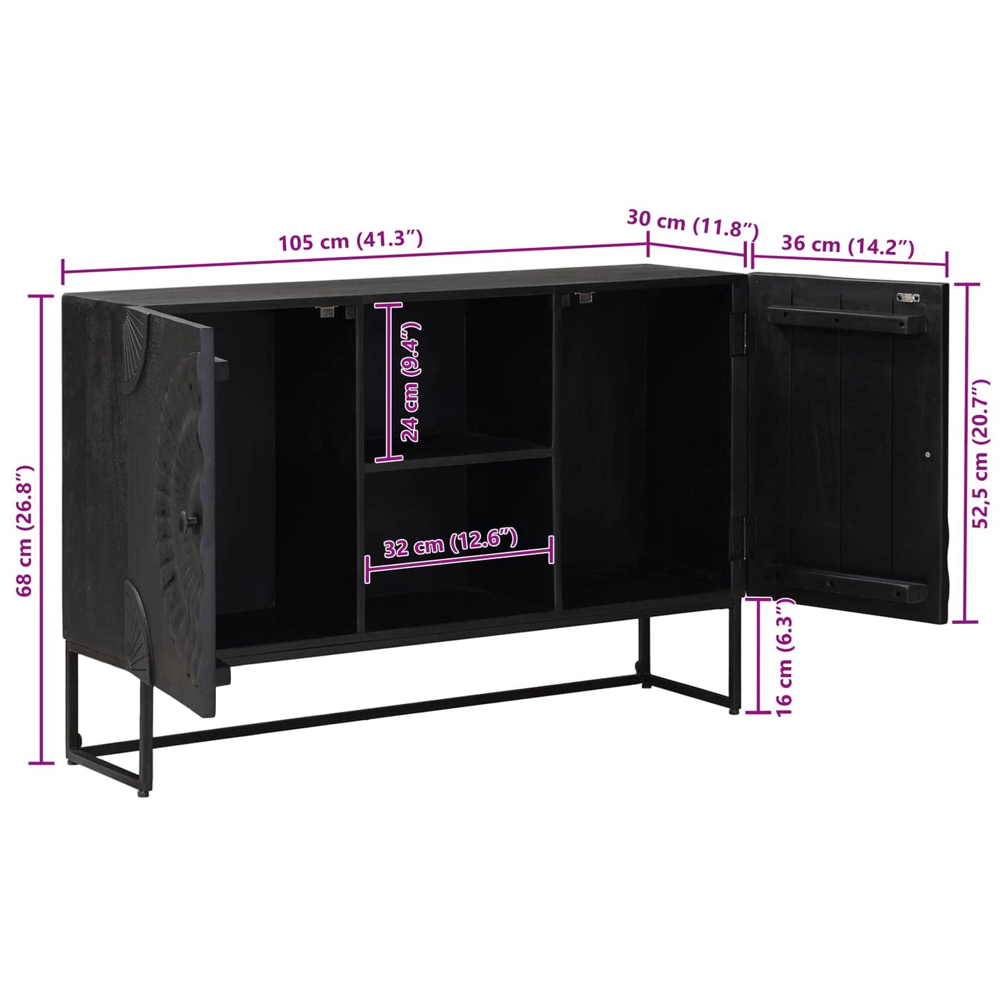 vidaXL Πλαϊνό γραφείο Μαύρο 105 x 30 x 68 εκ