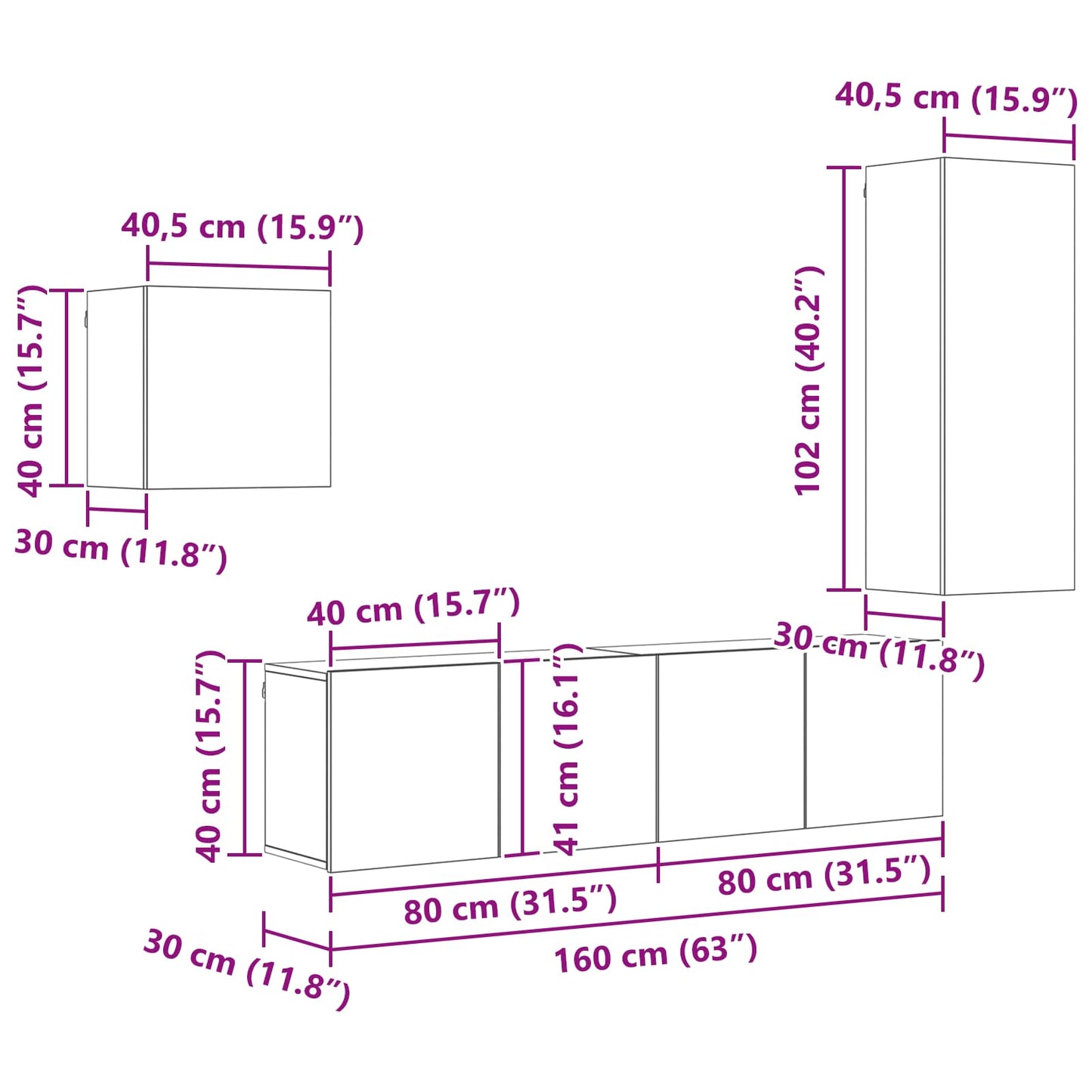 vidaXL Ντουλάπι TV Επιτοίχιο 4 pcs Παλιό Ξύλο Επεξεργασμένο ξύλο