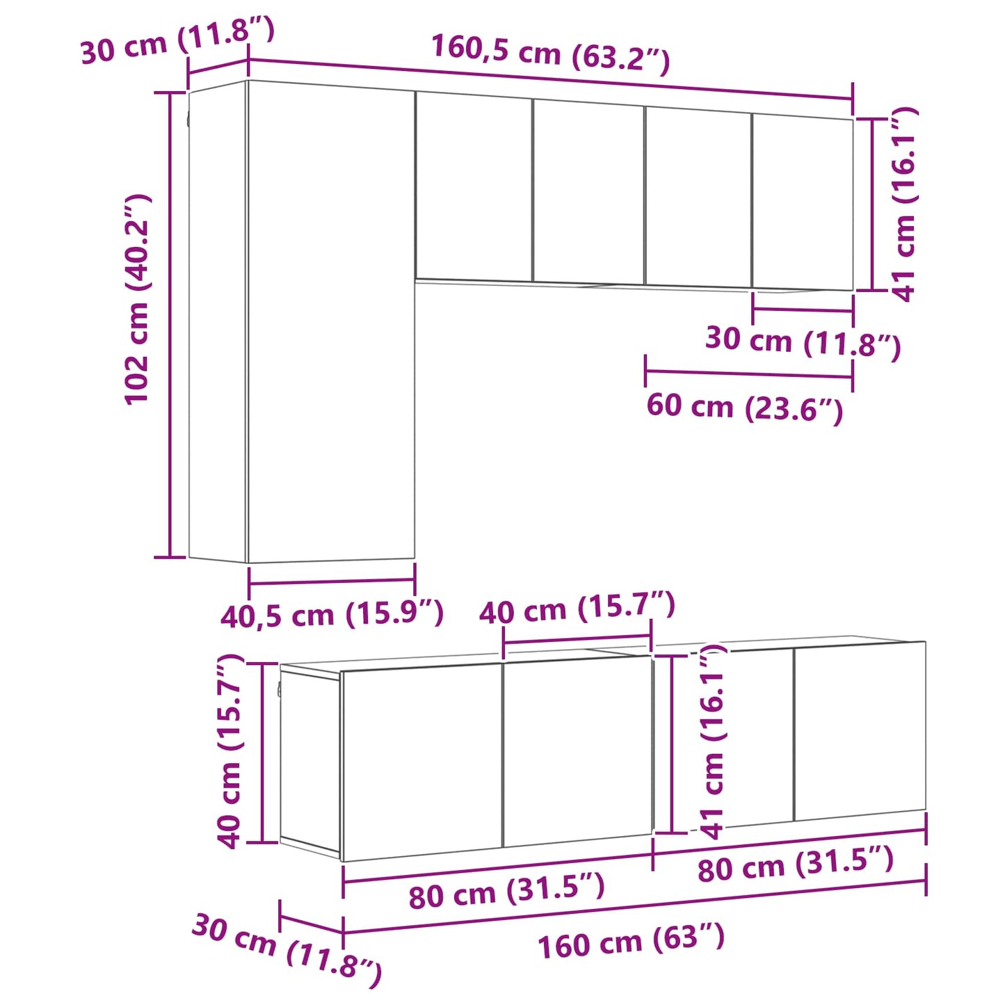 vidaXL Μονάδα Τοίχου Τηλεόρασης 5 pcs Artisan Oak Επεξεργασμένο ξύλο