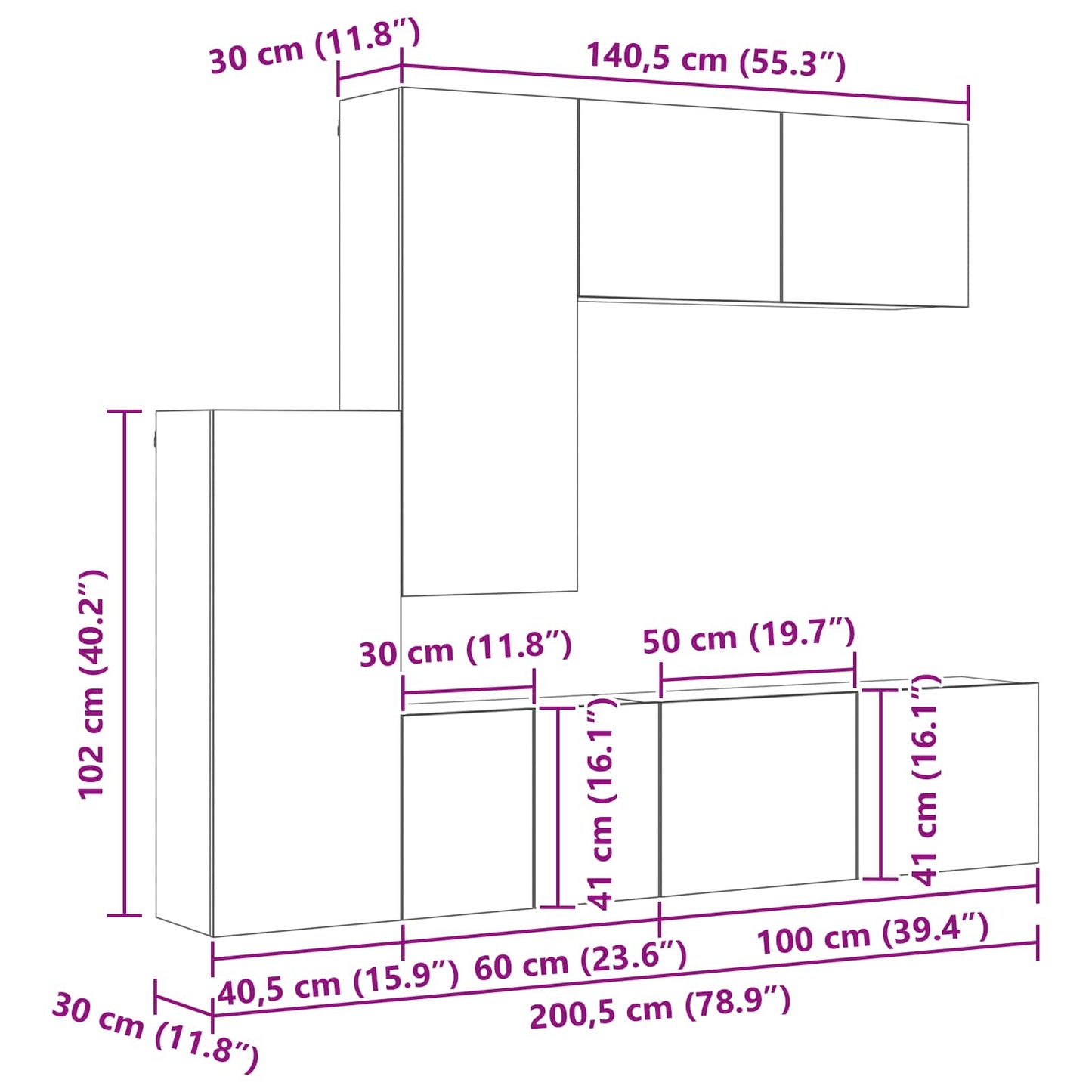 vidaXL Μονάδα Τοίχου Τηλεόρασης 5 pcs Artisan Oak Επεξεργασμένο ξύλο