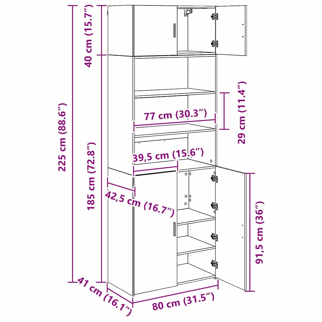 vidaXL Ντουλάπι αποθήκευσης Επιτοίχιο Artisan Oak 80 x 42,5 x 225 εκ