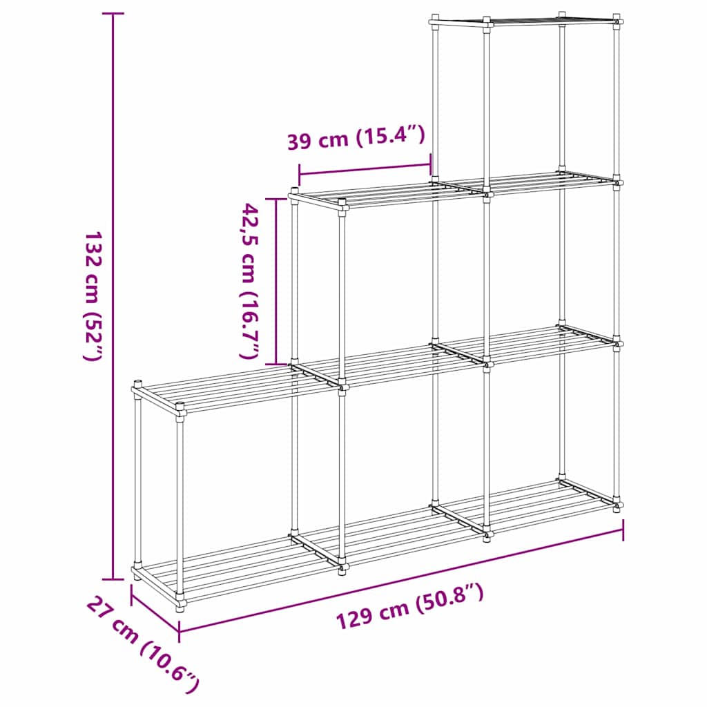 vidaXL Τούβλο Ράφι με αποθήκευση Λευκό 129 x 27 x 132 εκ Αλουμίνιο