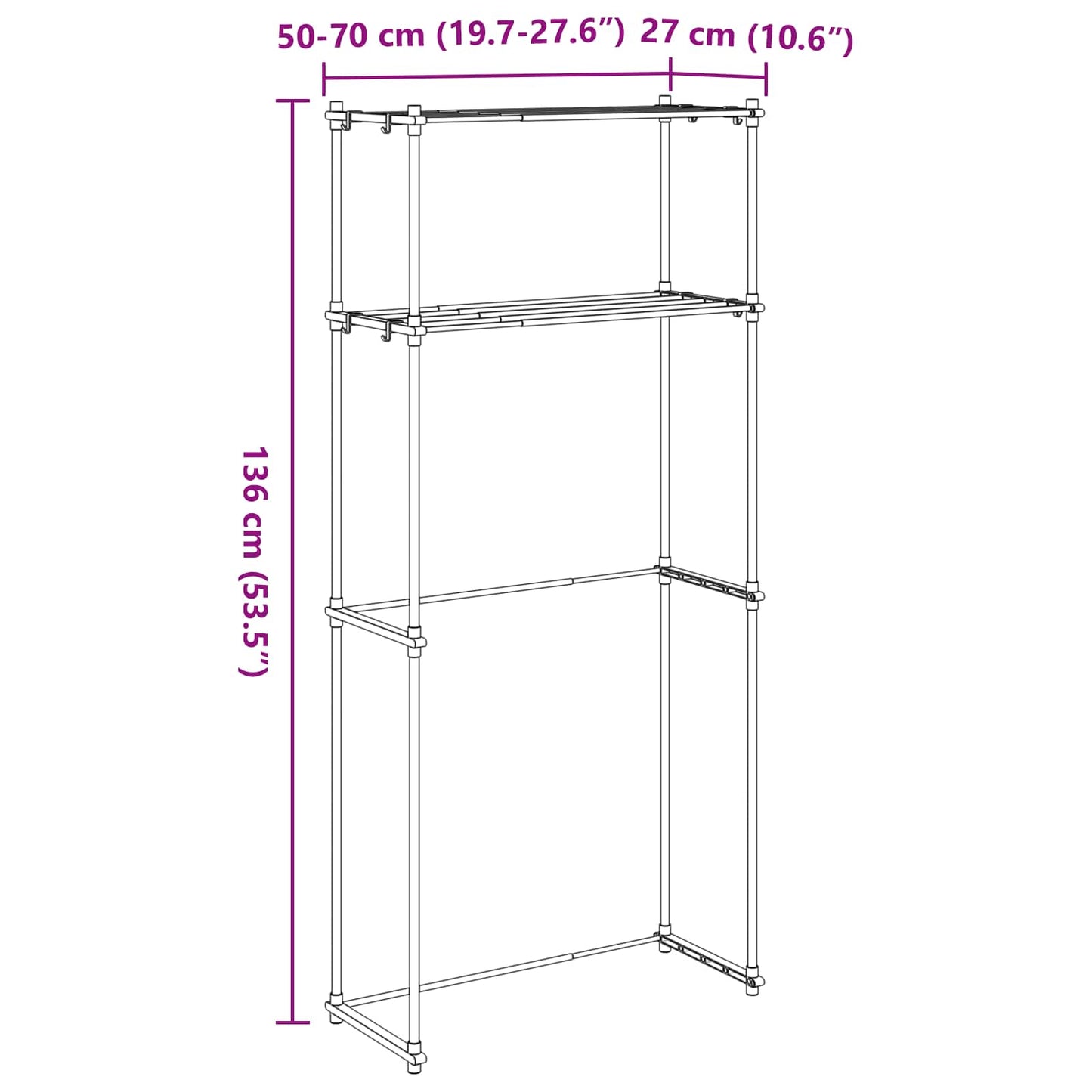 vidaXL Ράφια πλυντηρίου ρούχων Λευκό 70 x 27 x 136 εκ Αλουμίνιο