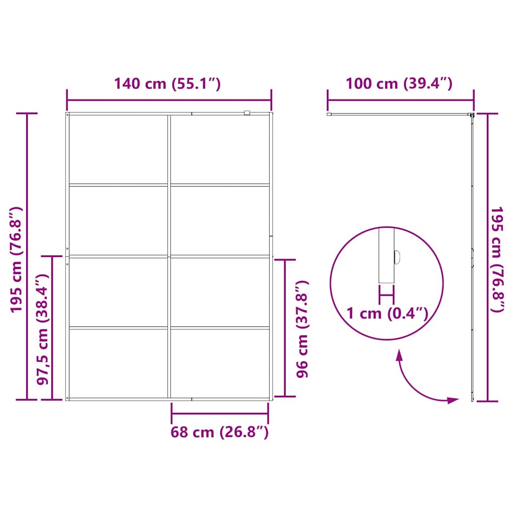 vidaXL Τοίχος Ντους Walk-in Μαύρο 140 x 195 cm σκληρυμένο γυαλί