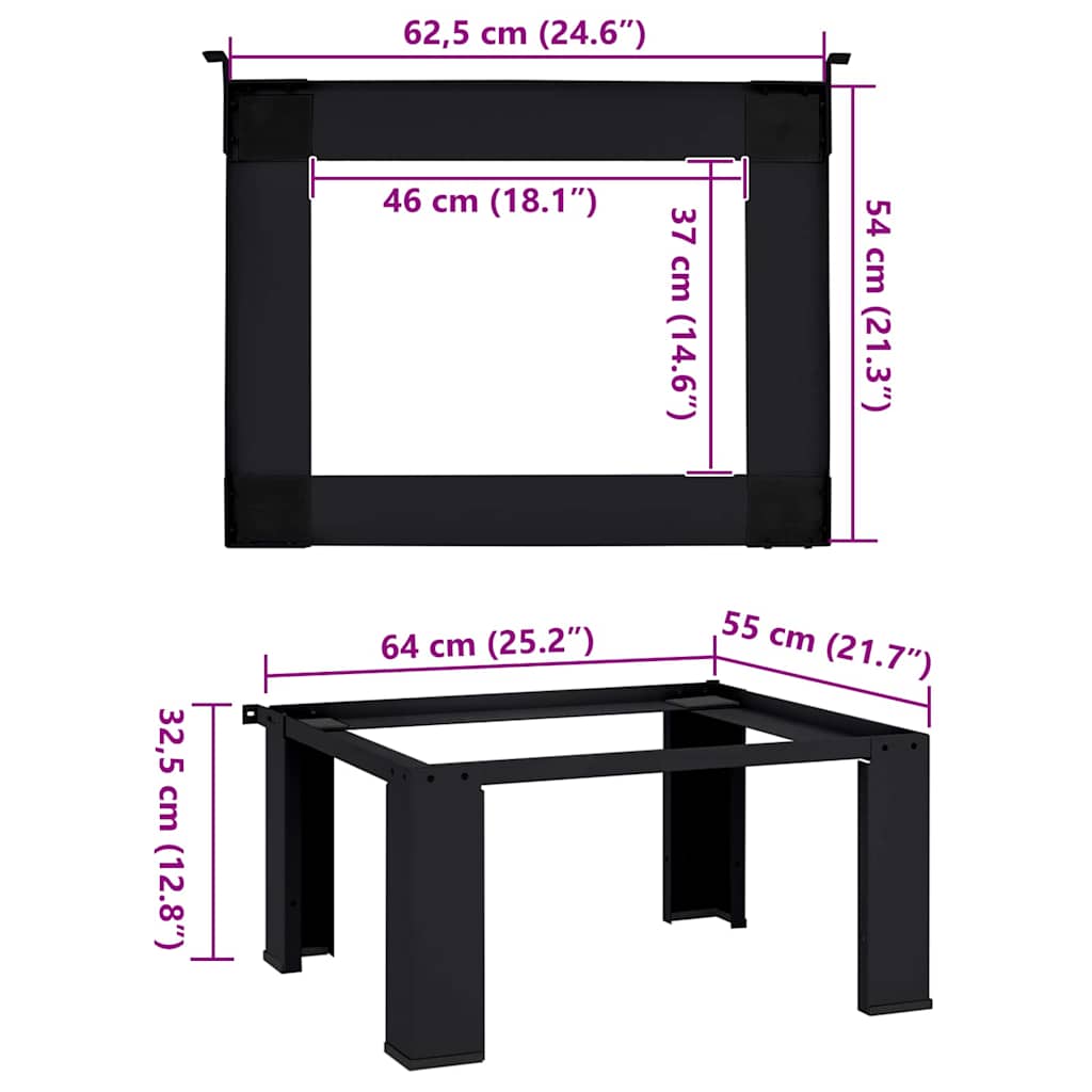 vidaXL Βάση Πλυντηρίου Ρούχων Μαύρο 64 x 55 x 32,5 εκ Ατσάλι