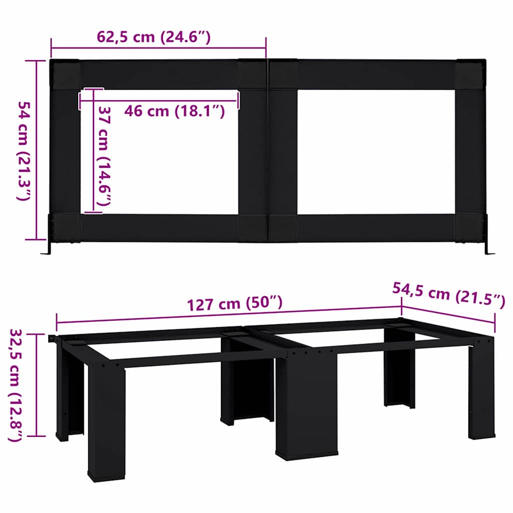 vidaXL Βάση Πλυντηρίου Ρούχων 2 τεμ. Μαύρο 127 x 54,5 x 32,5 εκ Ατσάλι