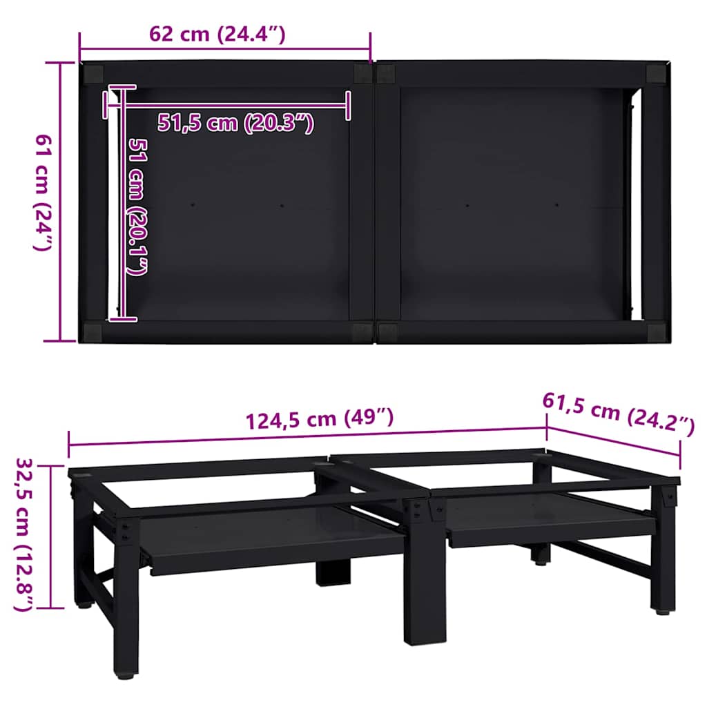 vidaXL Βάση Πλυντηρίου Ρούχων 2 τεμ. Μαύρο 124,5 x 61,5 x 32,5 εκ