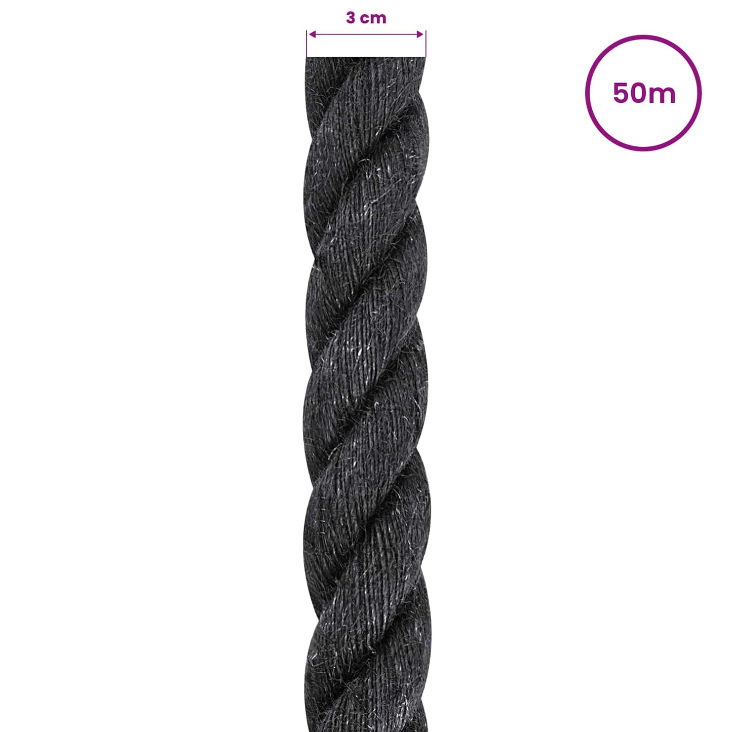 vidaXL Σχοινί Από Τζute 30 mm Μαύρο 100% Τζούτα Tossa