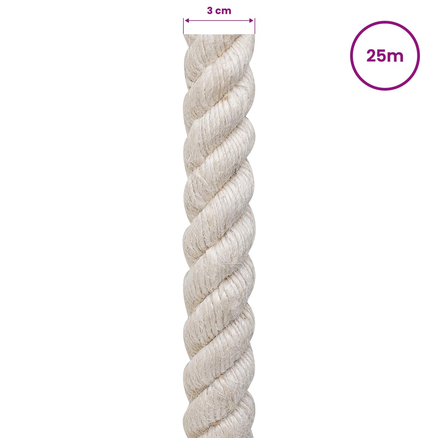 vidaXL Σχοινί Από Τζute 30 mm Λευκό 100% Τζούτα Tossa