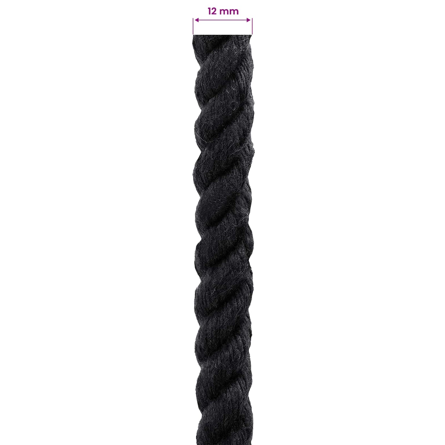 vidaXL Κωτόσχοινo 12 mm 100 m Μαύρο 100% Βαμβάκι