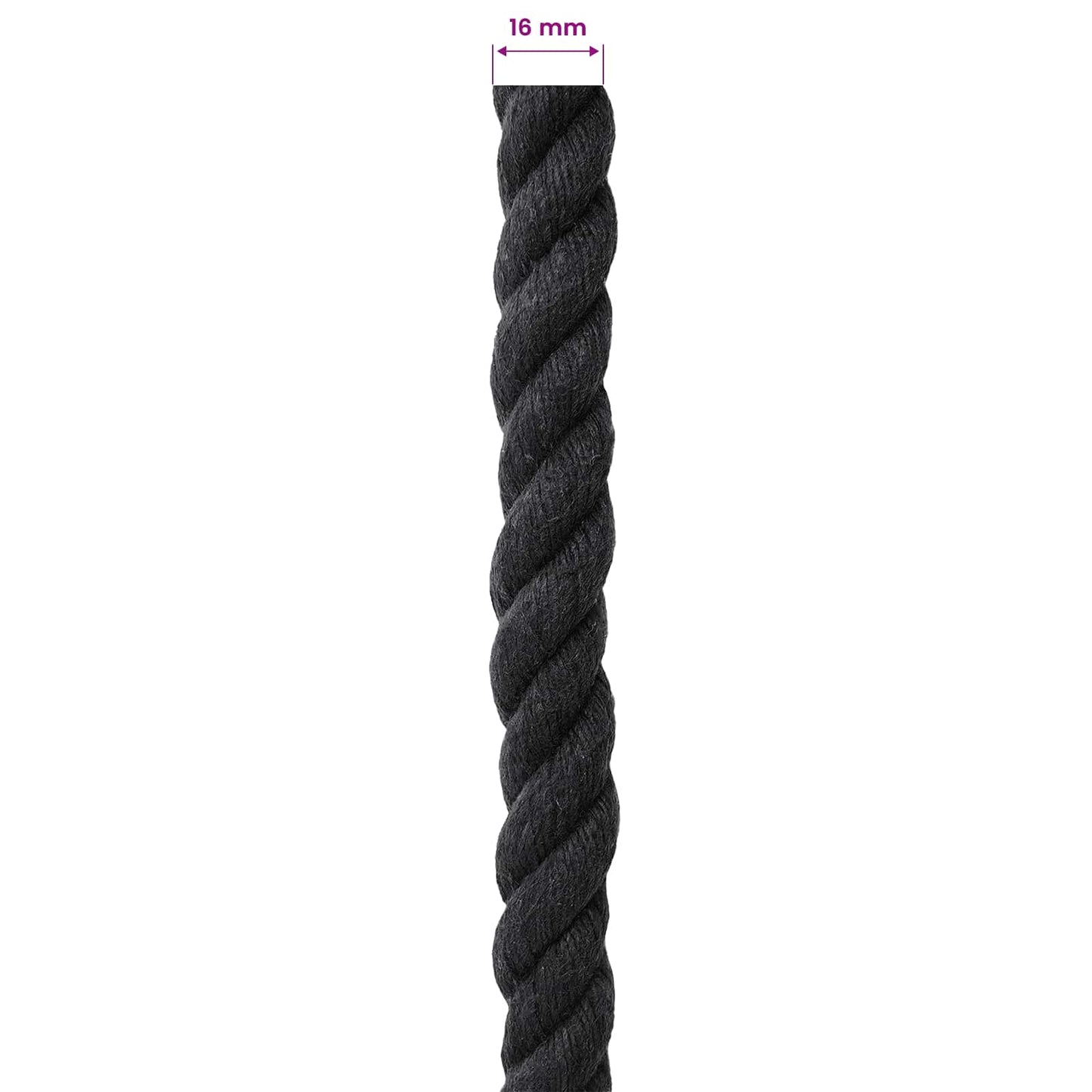 vidaXL Κωτόσχοινo 16 mm 100 m Μαύρο 100% Βαμβάκι