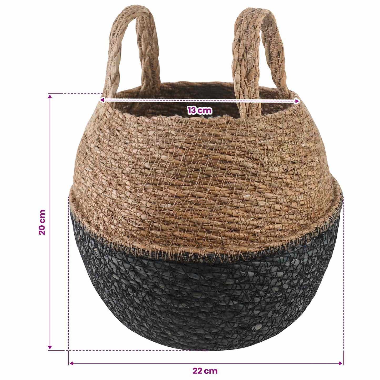 vidaXL Γλάστρα με Χερούλια 2 pcs Μαύρο Ø 22 x 20 cm 100% Θαλασσόχορτο