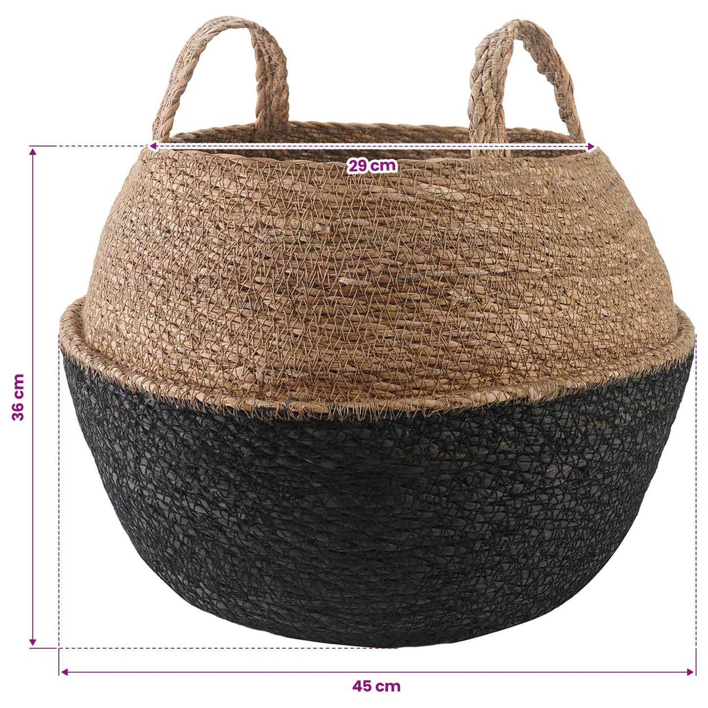 vidaXL Γλάστρα με Χερούλια 2 pcs Μαύρο Ø 45 x 36 cm 100% Θαλασσόχορτο