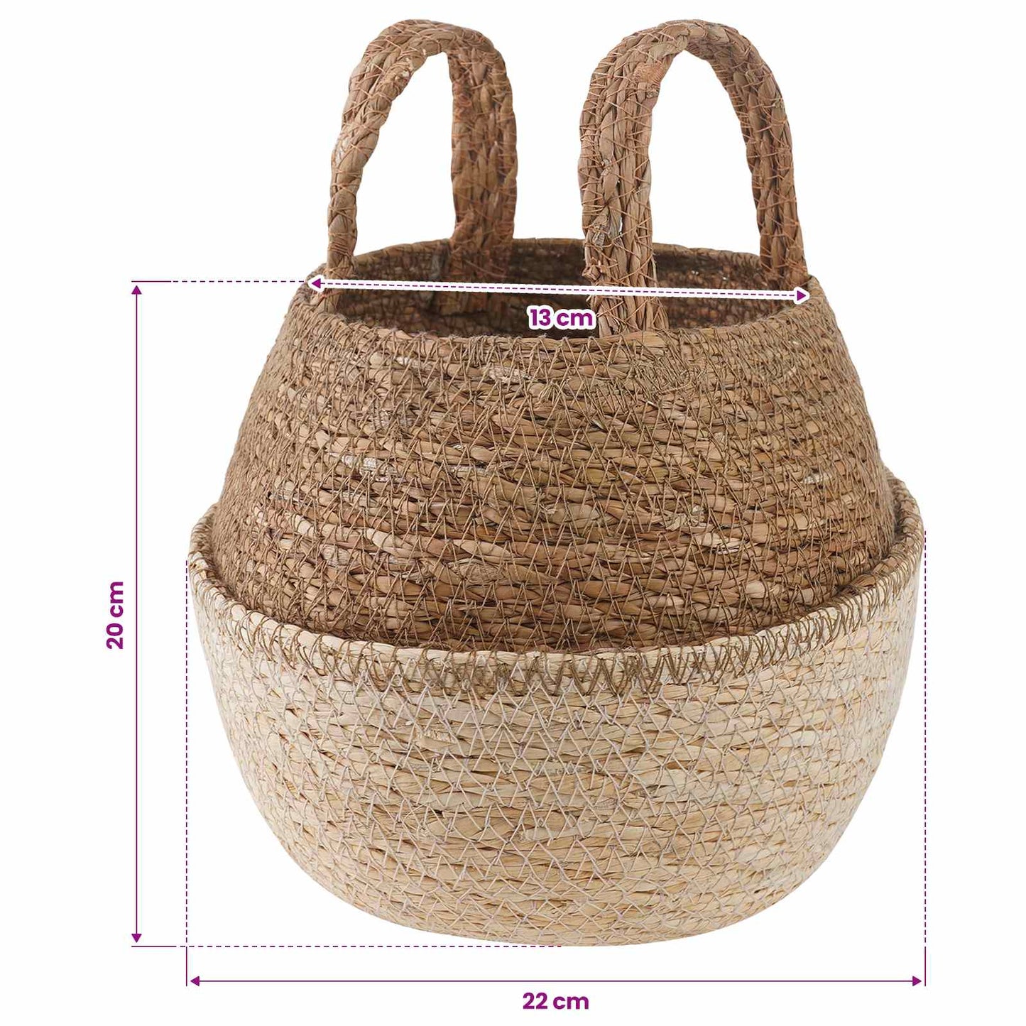vidaXL Γλάστρα με Χερούλια 2 τμχ. Λευκό Ø 22 x 20 cm 100% Θαλασσόχορτο