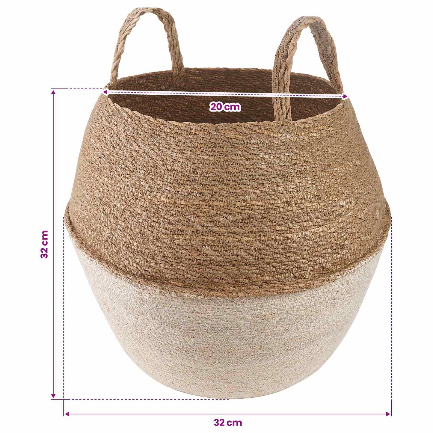 vidaXL Γλάστρα με Χερούλια Λευκό Ø 32 x 32 cm 100% Θαλασσόχορτο