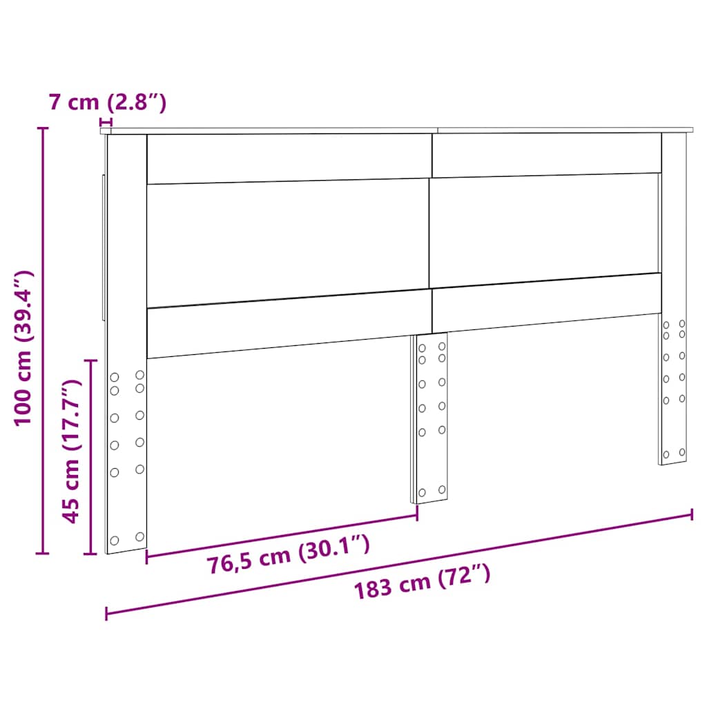 vidaXL Κεφαλάρι με κεφαλάρι Μαύρη Οξυά 180 cm Επεξεργασμένο ξύλο