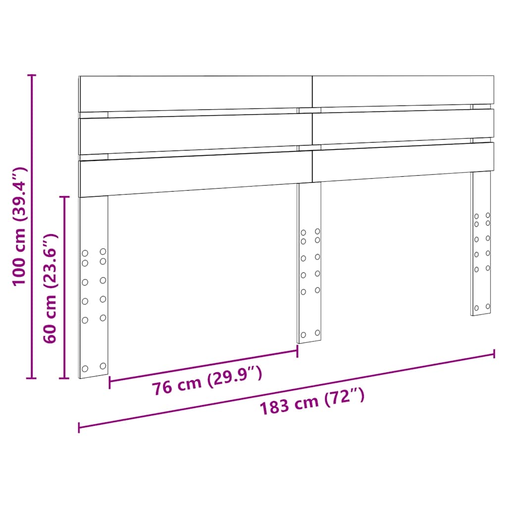 vidaXL Κεφαλάρι με κεφαλάρι Γκρίζο Σονομα 180 cm Επεξεργασμένο ξύλο