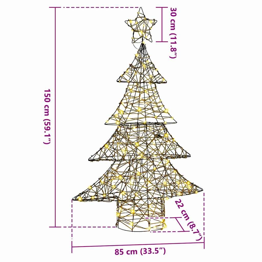 vidaXL Χριστουγεννιάτικο Δέντρο με 120 LED Θερμό λευκό 120 cm Ρατάν
