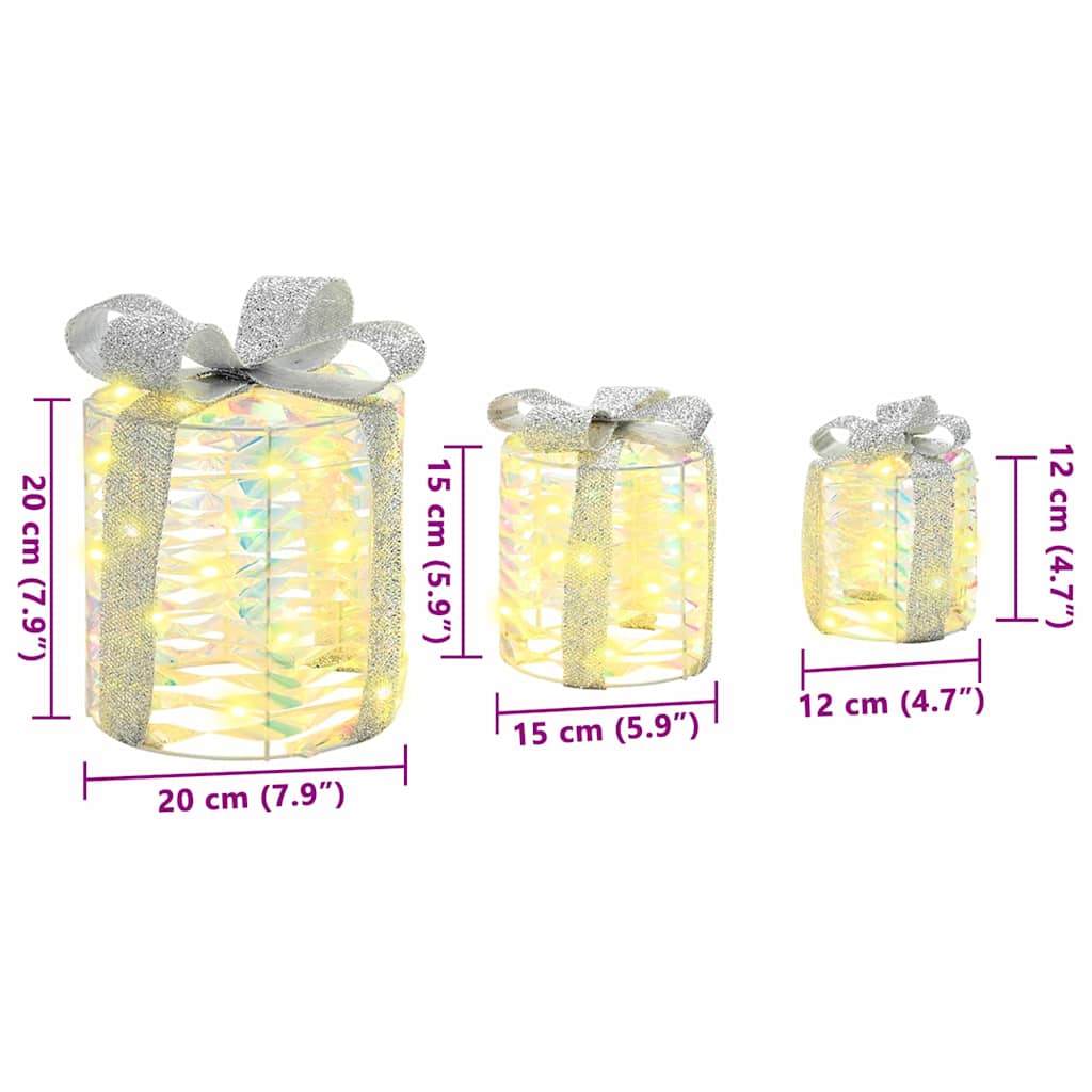 vidaXL Διακόσμηση Κουτιού Δώρου 3 pcs Θερμό λευκό 20 x 20 x 20 εκ. PET